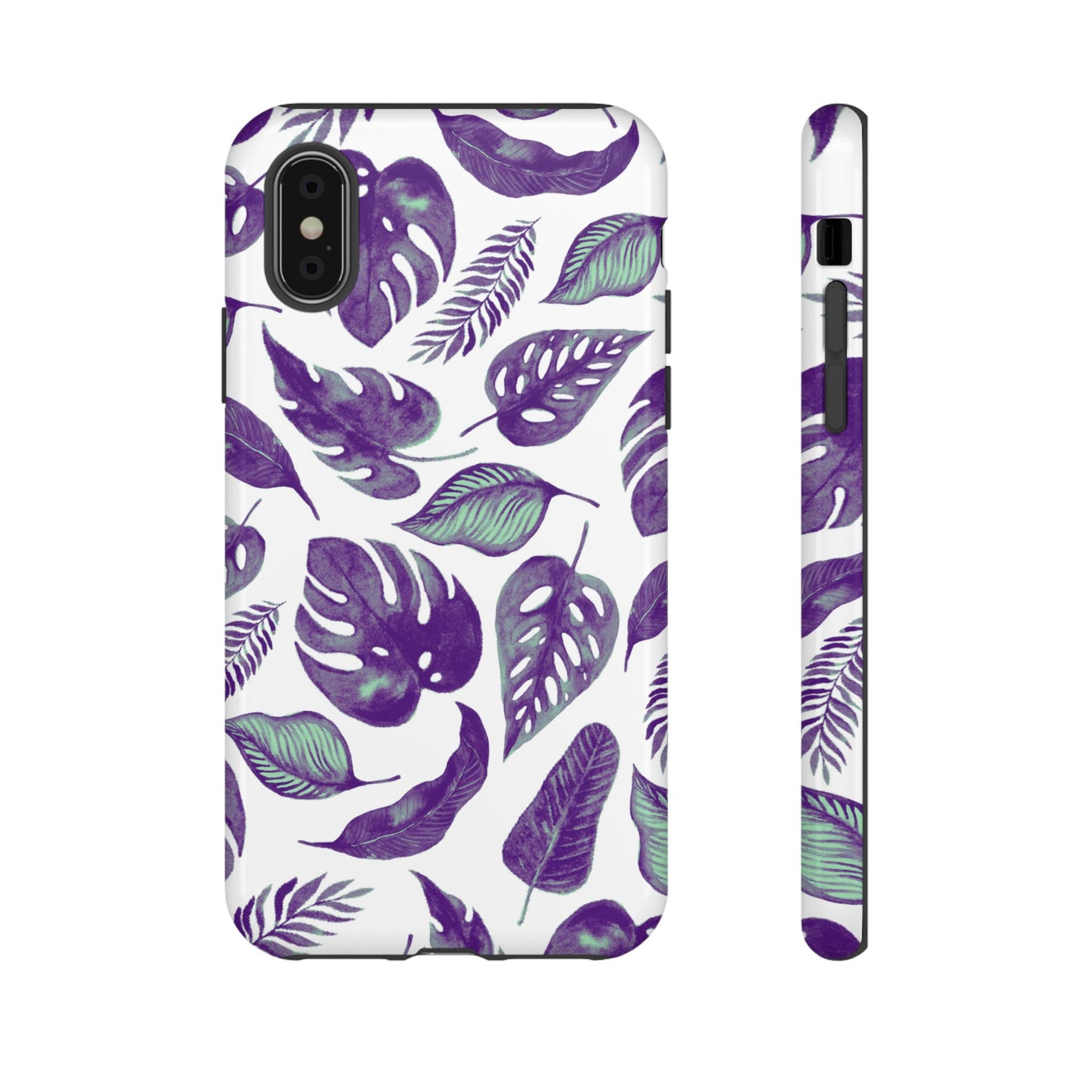 Purple & Mint Tropical Leaves on White - Tough Case