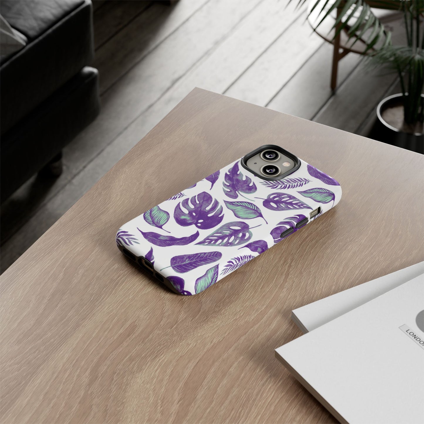 Purple & Mint Tropical Leaves on White - Tough Case