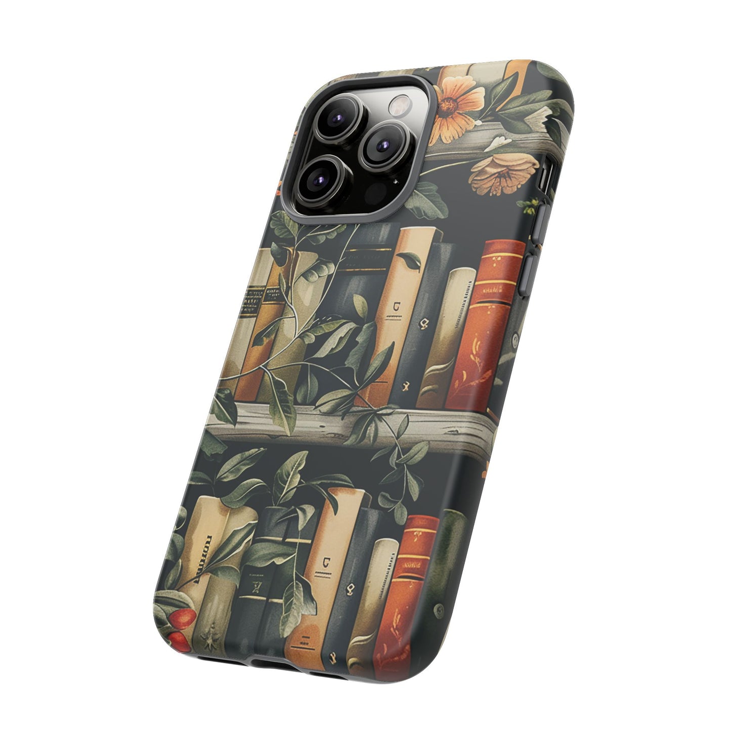 Cozy Bookshelf & Floral Tough Phone Case – Protective & Aesthetic for Book Lovers