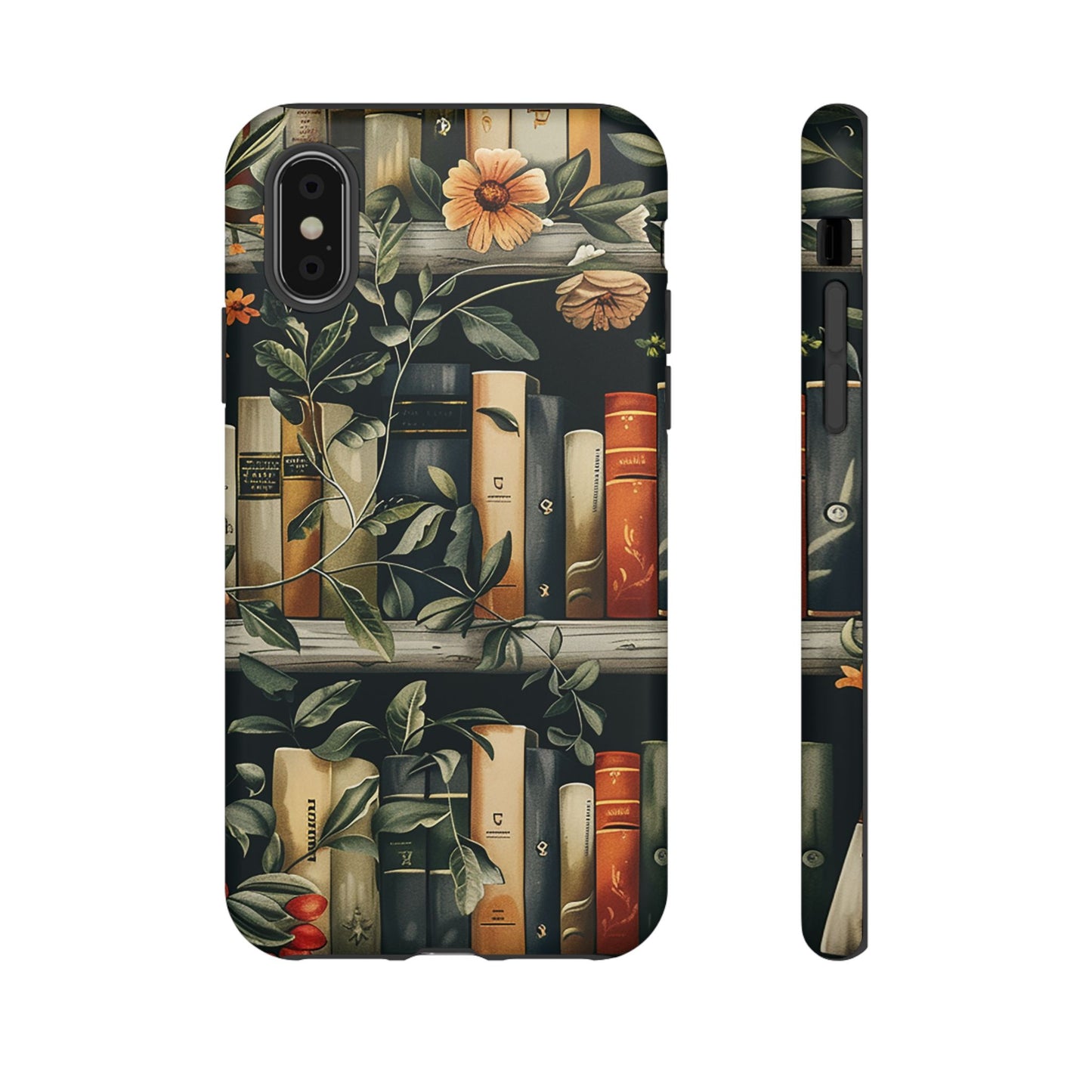 Cozy Bookshelf & Floral Tough Phone Case – Protective & Aesthetic for Book Lovers