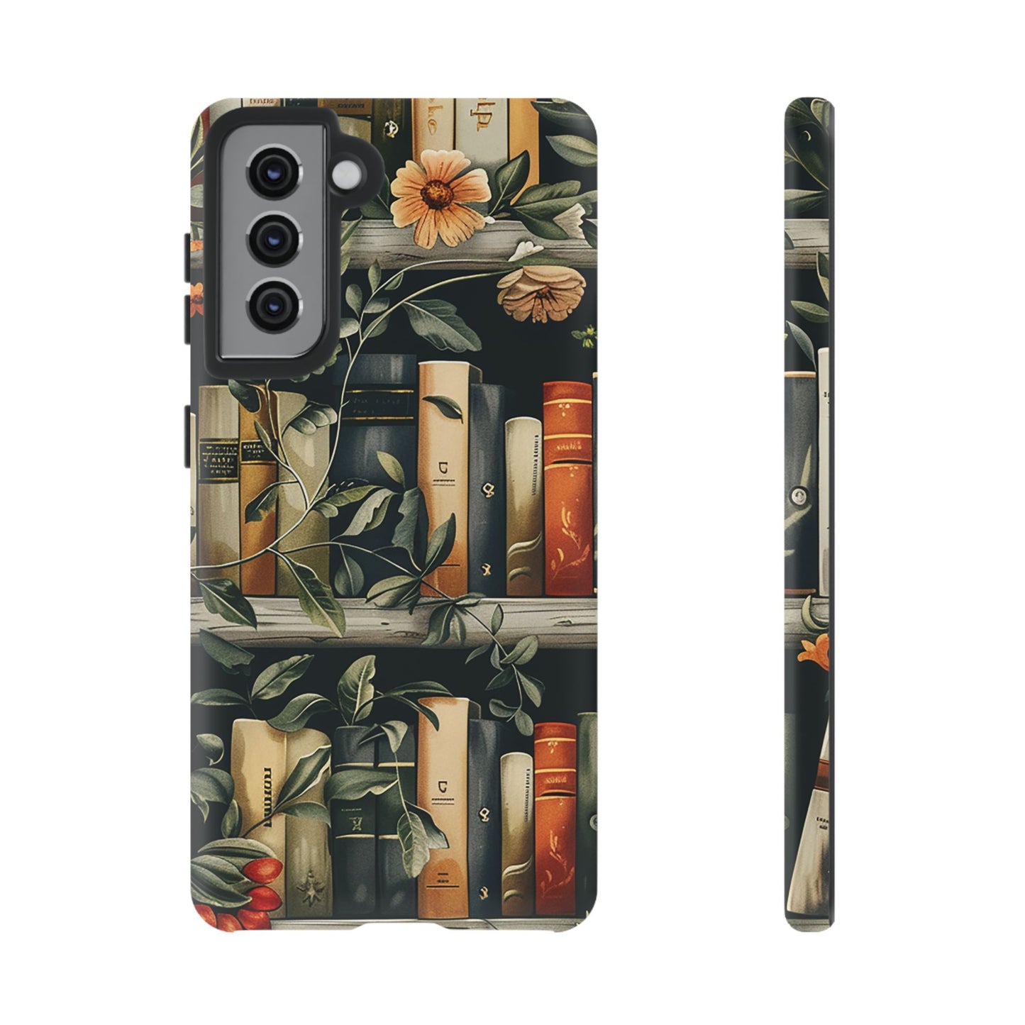 Cozy Bookshelf & Floral Tough Phone Case – Protective & Aesthetic for Book Lovers