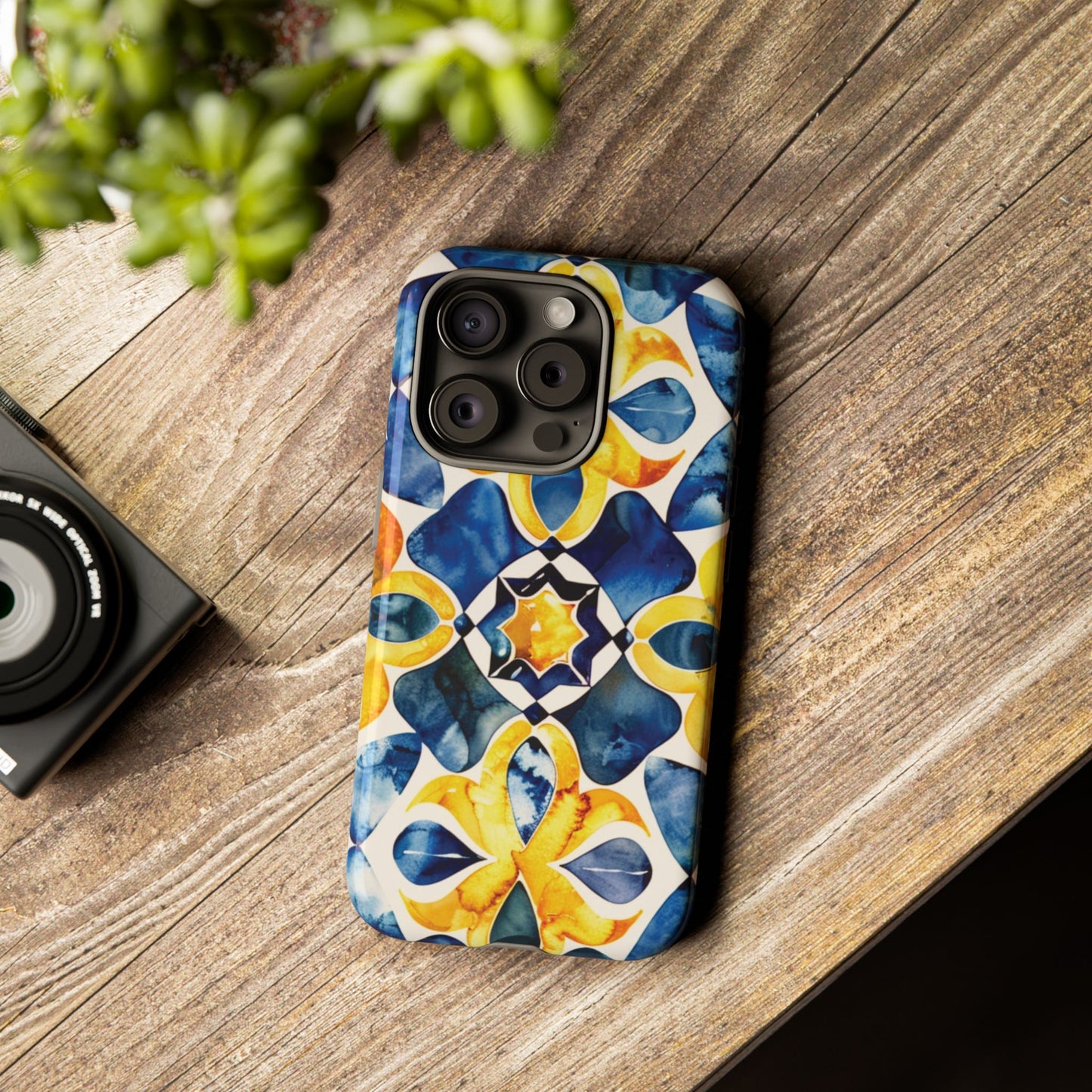 Kaleidoscope Art Phone Case - Bold Blue & Gold Geometric Design | Statement Maker Tough Case