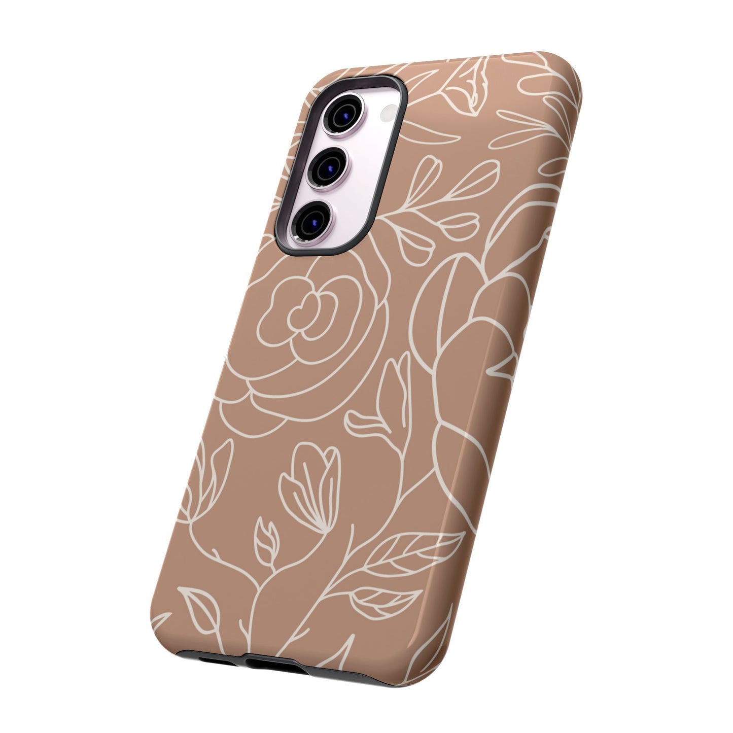 Tan & White Boho Florals - Tough Phone Case