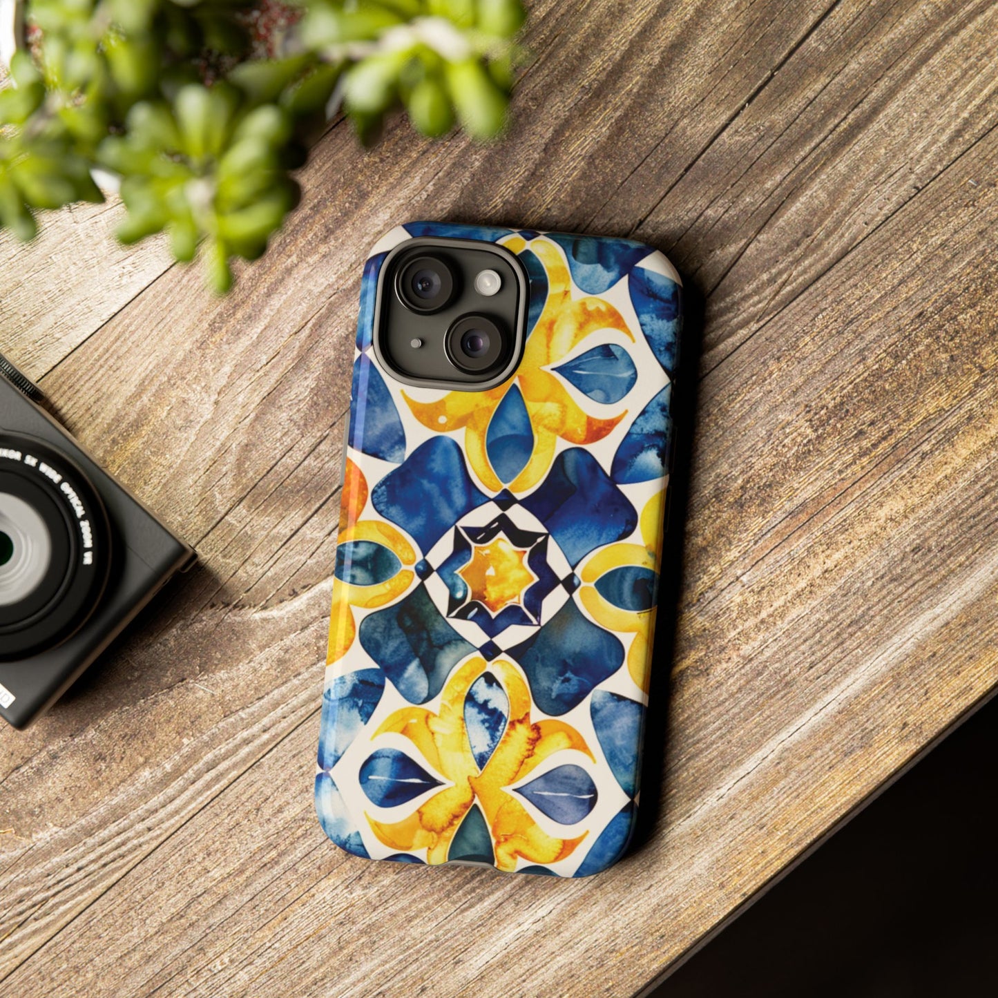 Kaleidoscope Art Phone Case - Bold Blue & Gold Geometric Design | Statement Maker Tough Case