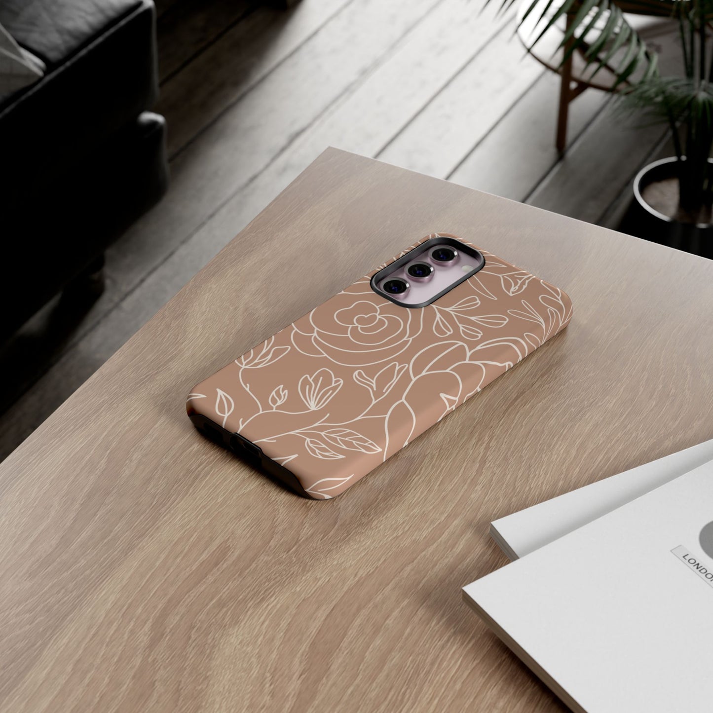 Tan & White Boho Florals - Tough Phone Case