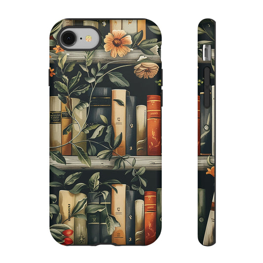 Cozy Bookshelf & Floral Tough Phone Case – Protective & Aesthetic for Book Lovers