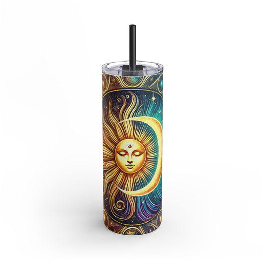 Celestial Sun Moon Tumbler - Mystical Cosmic Design | Spiritual Gift 20oz Skinny Matte Tumbler