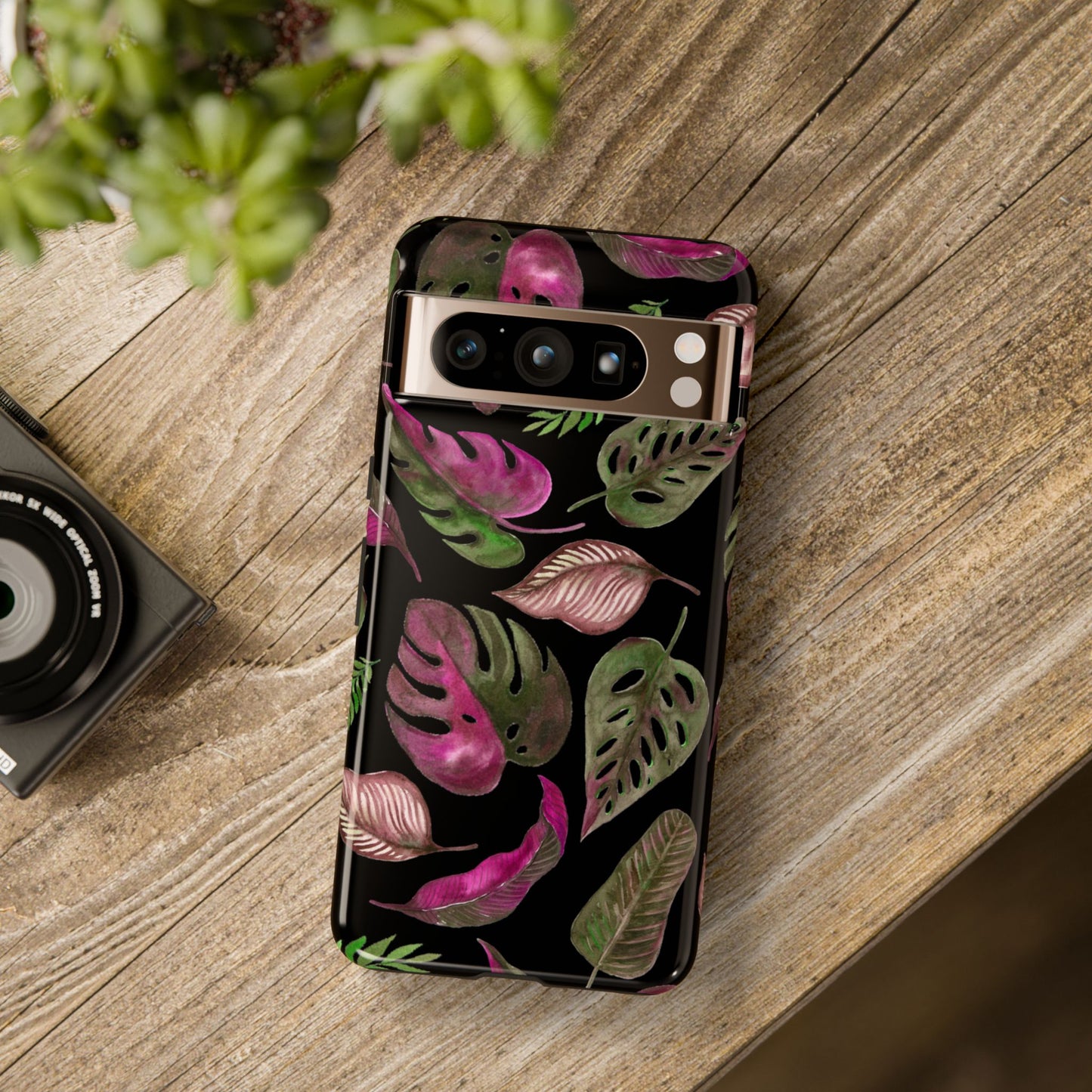 Pink & Black Tropical Leaves - Tough Case