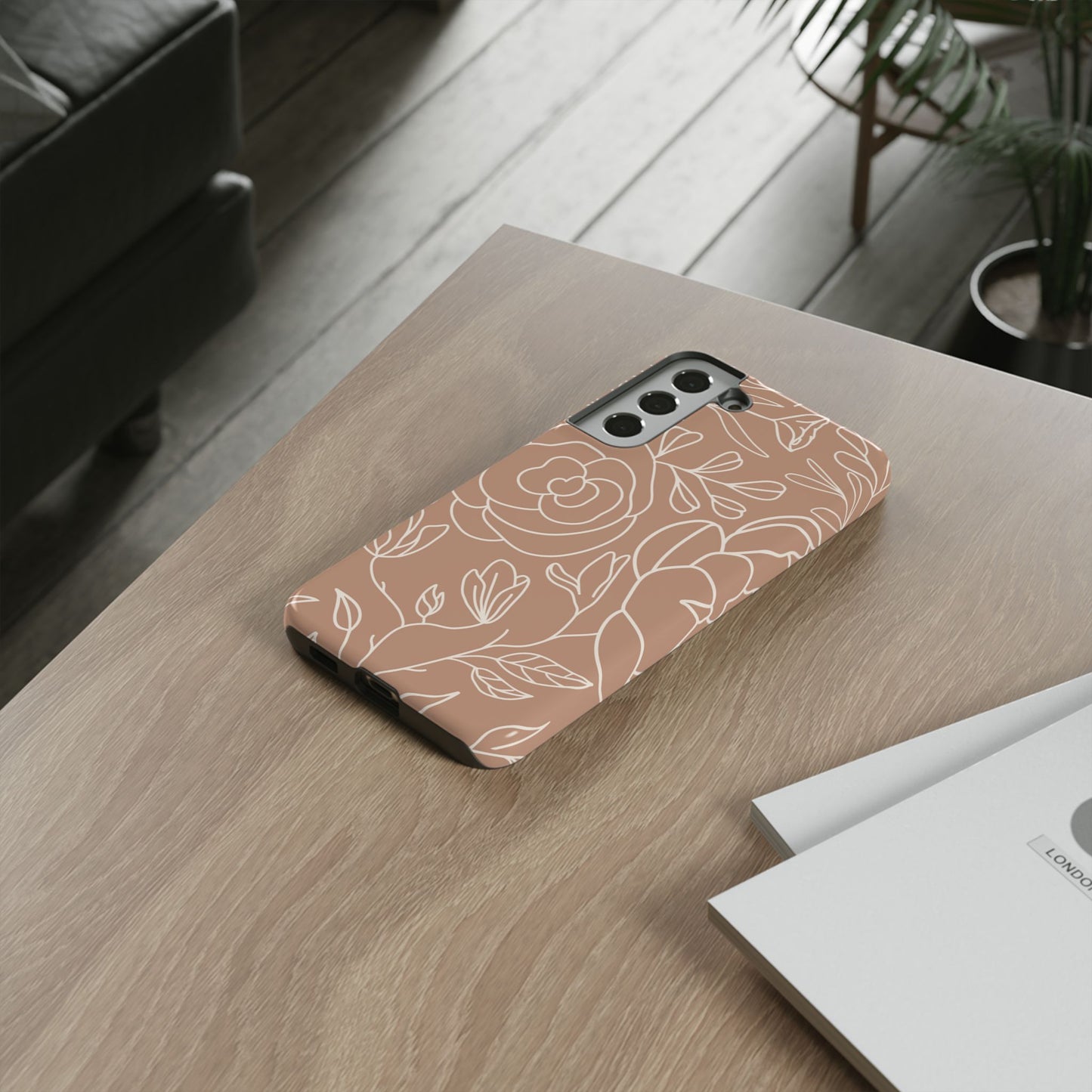 Tan & White Boho Florals - Tough Phone Case