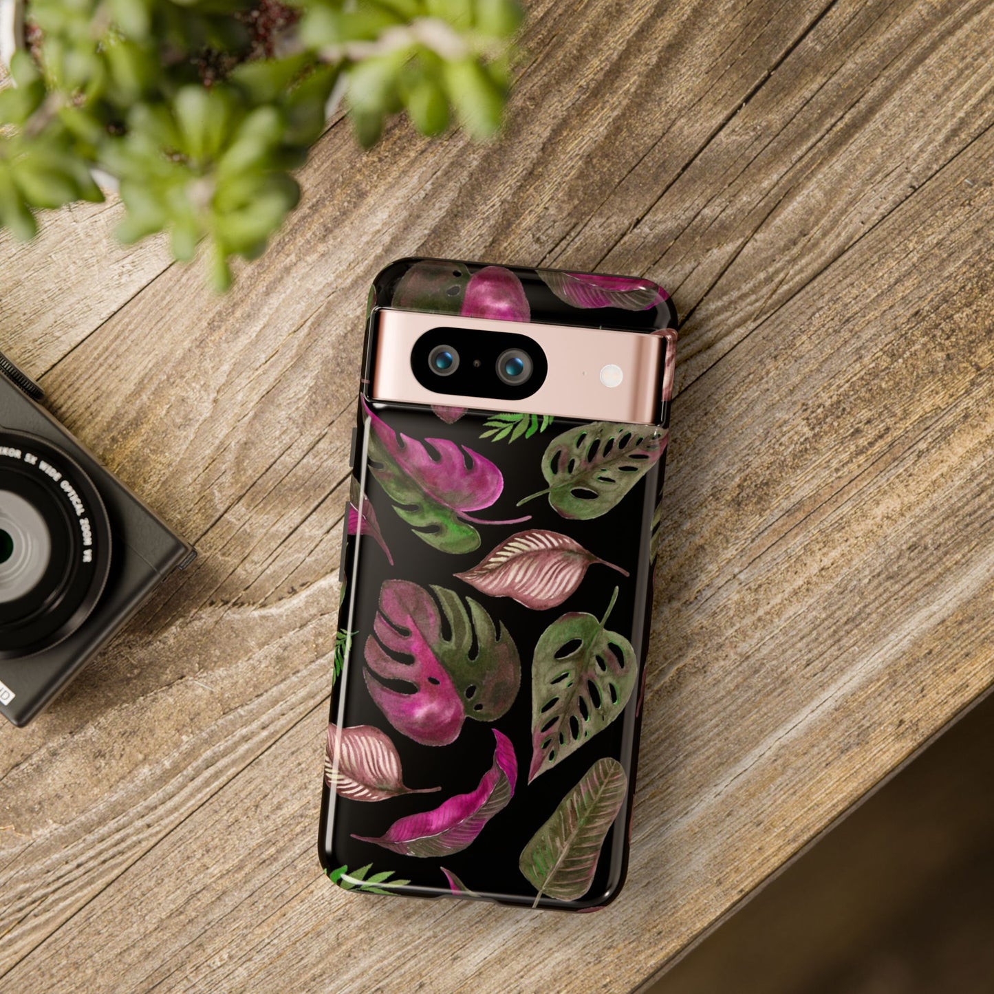 Pink & Black Tropical Leaves - Tough Case