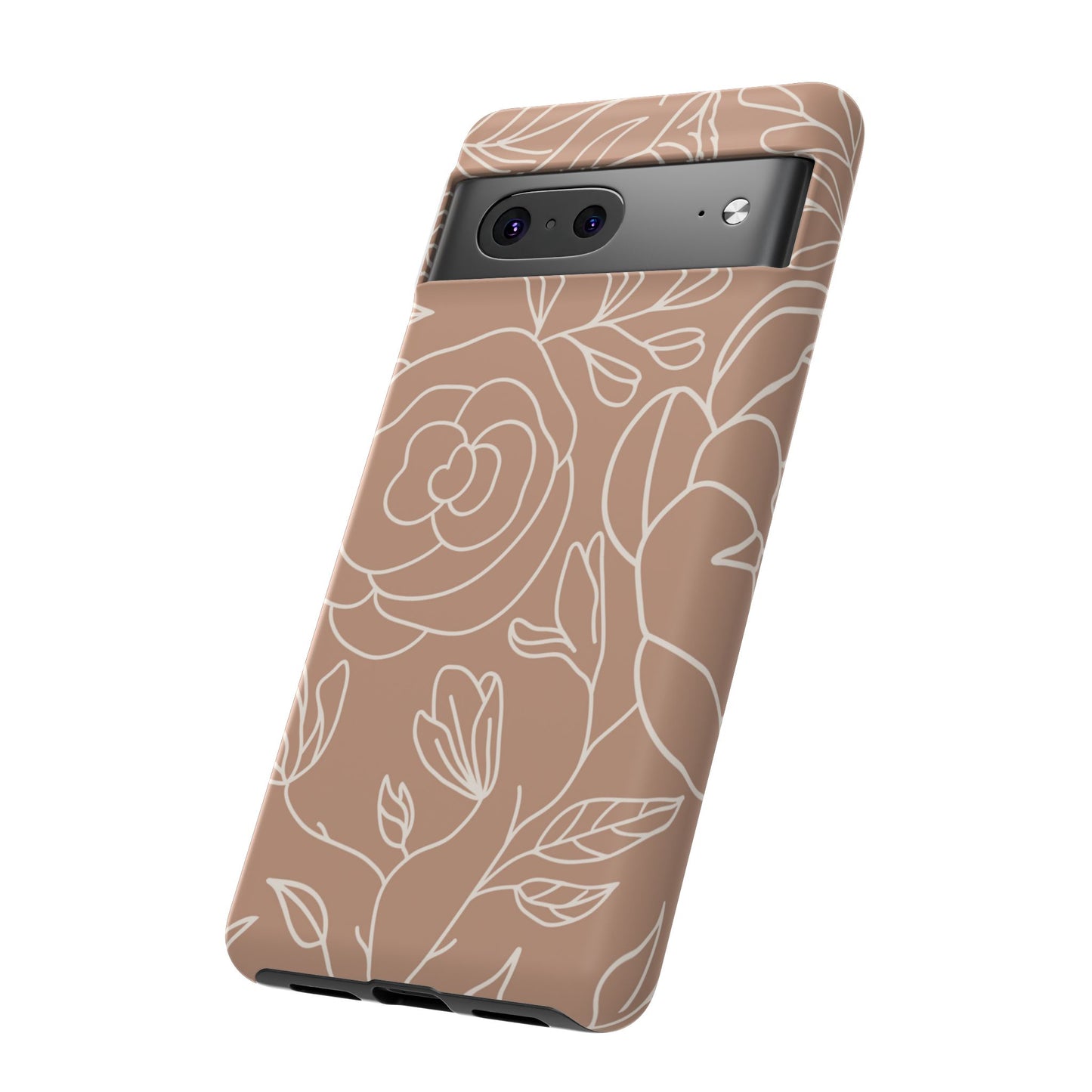Tan & White Boho Florals - Tough Phone Case