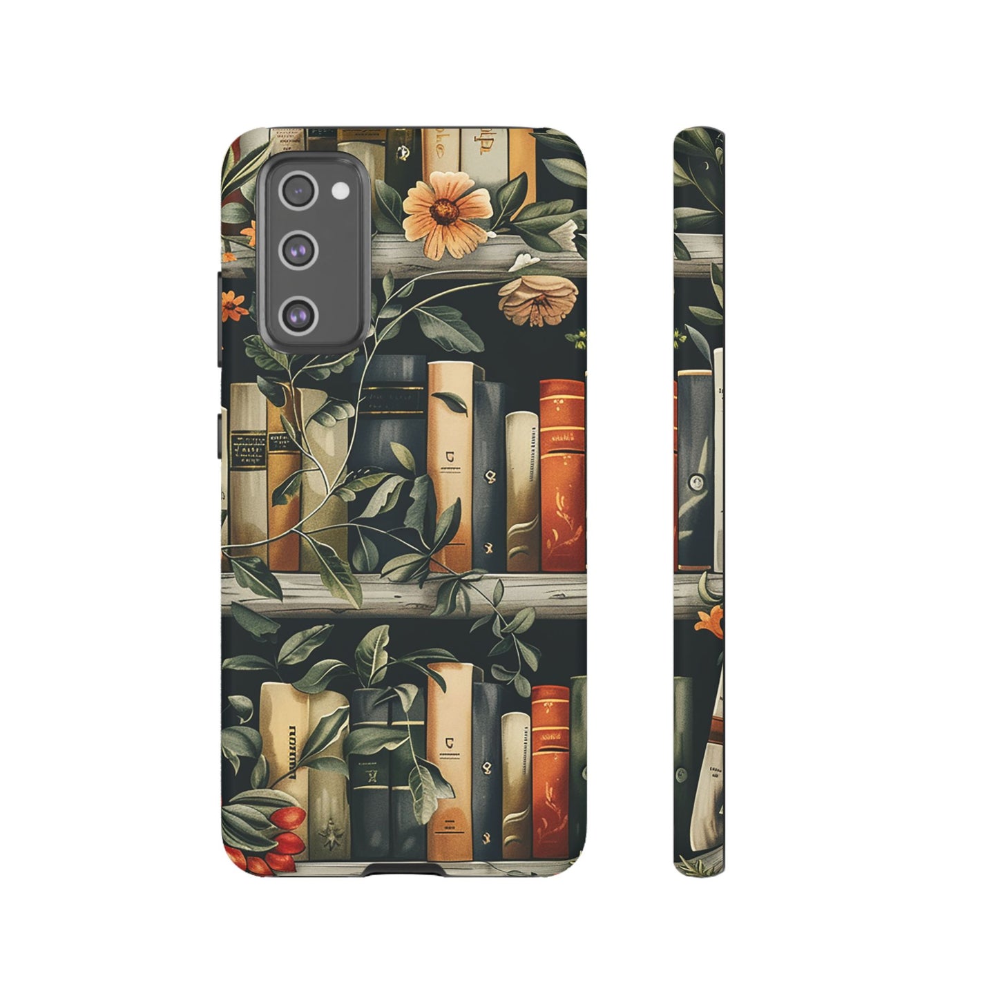 Cozy Bookshelf & Floral Tough Phone Case – Protective & Aesthetic for Book Lovers
