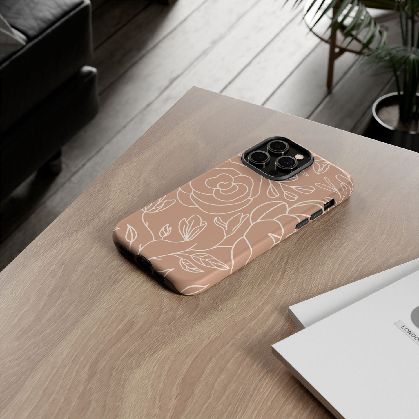 Tan & White Boho Florals - Tough Phone Case