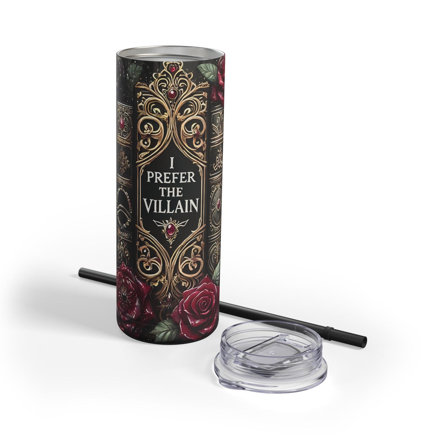 Book Lover Gift - I Prefer the Villain Skinny Tumbler | Dark Academia Matte 20oz Insulated Drinkware
