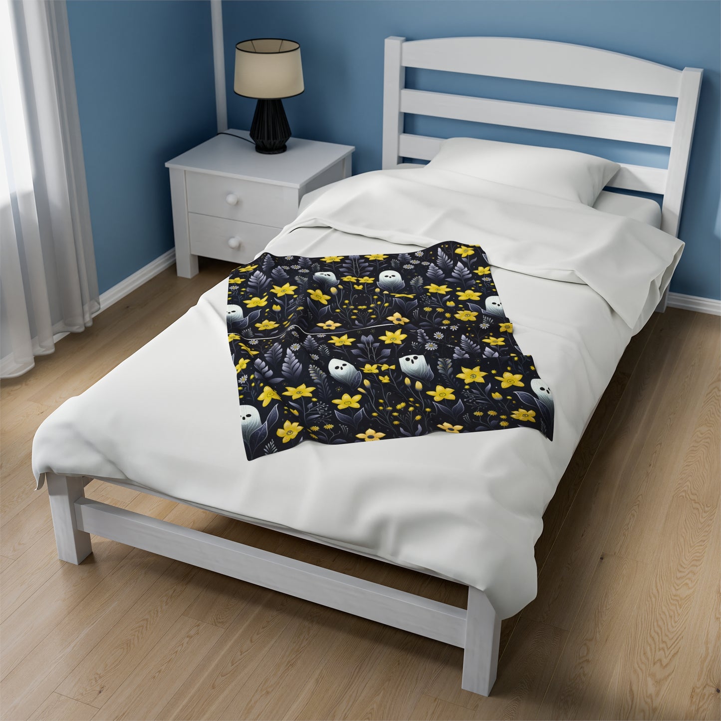 Yellow Floral Ghosts Velveteen Plush Blanket