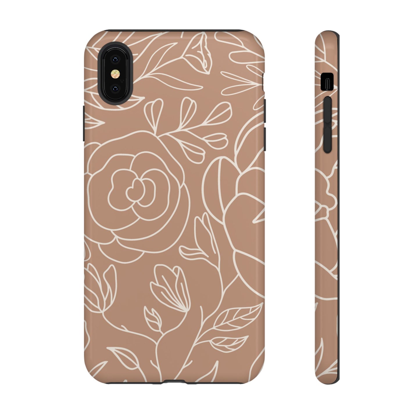 Tan & White Boho Florals - Tough Phone Case