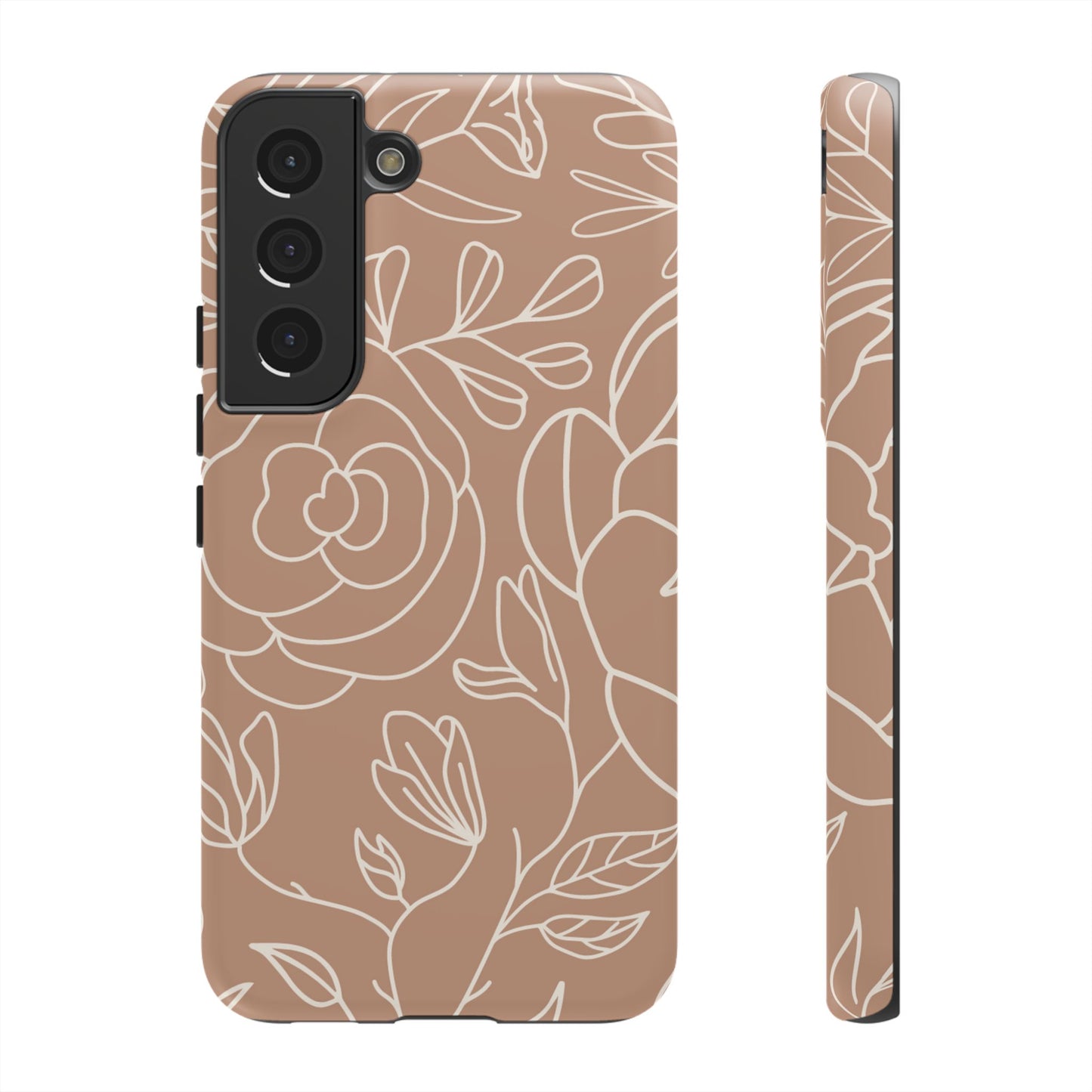 Tan & White Boho Florals - Tough Phone Case