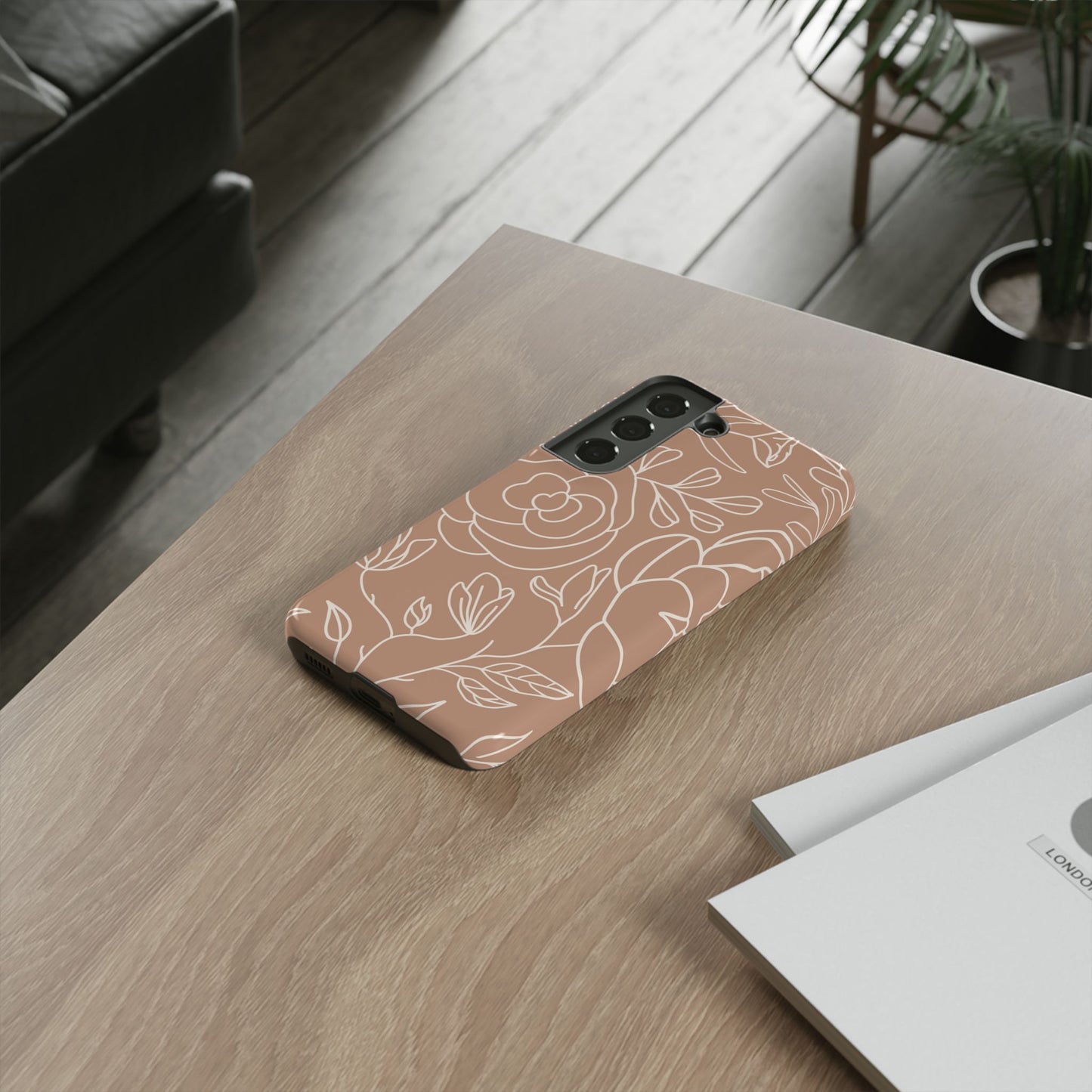 Tan & White Boho Florals - Tough Phone Case