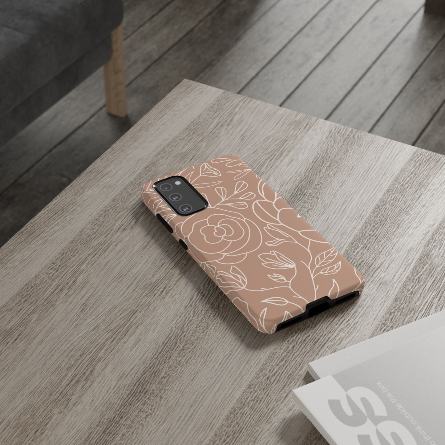 Tan & White Boho Florals - Tough Phone Case