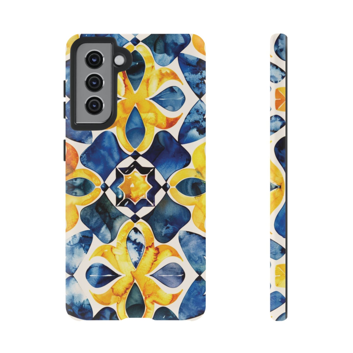 Kaleidoscope Art Phone Case - Bold Blue & Gold Geometric Design | Statement Maker Tough Case