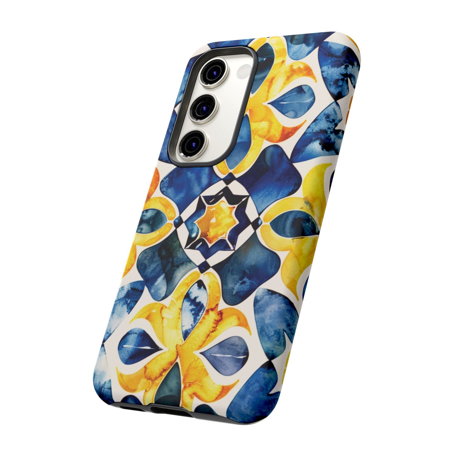 Kaleidoscope Art Phone Case - Bold Blue & Gold Geometric Design | Statement Maker Tough Case