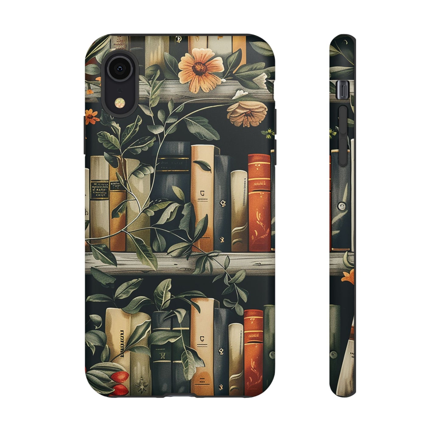 Cozy Bookshelf & Floral Tough Phone Case – Protective & Aesthetic for Book Lovers