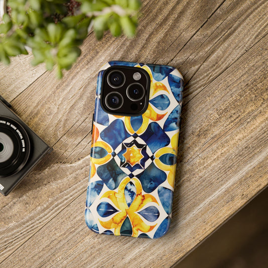 Kaleidoscope Art Phone Case - Bold Blue & Gold Geometric Design | Statement Maker Tough Case