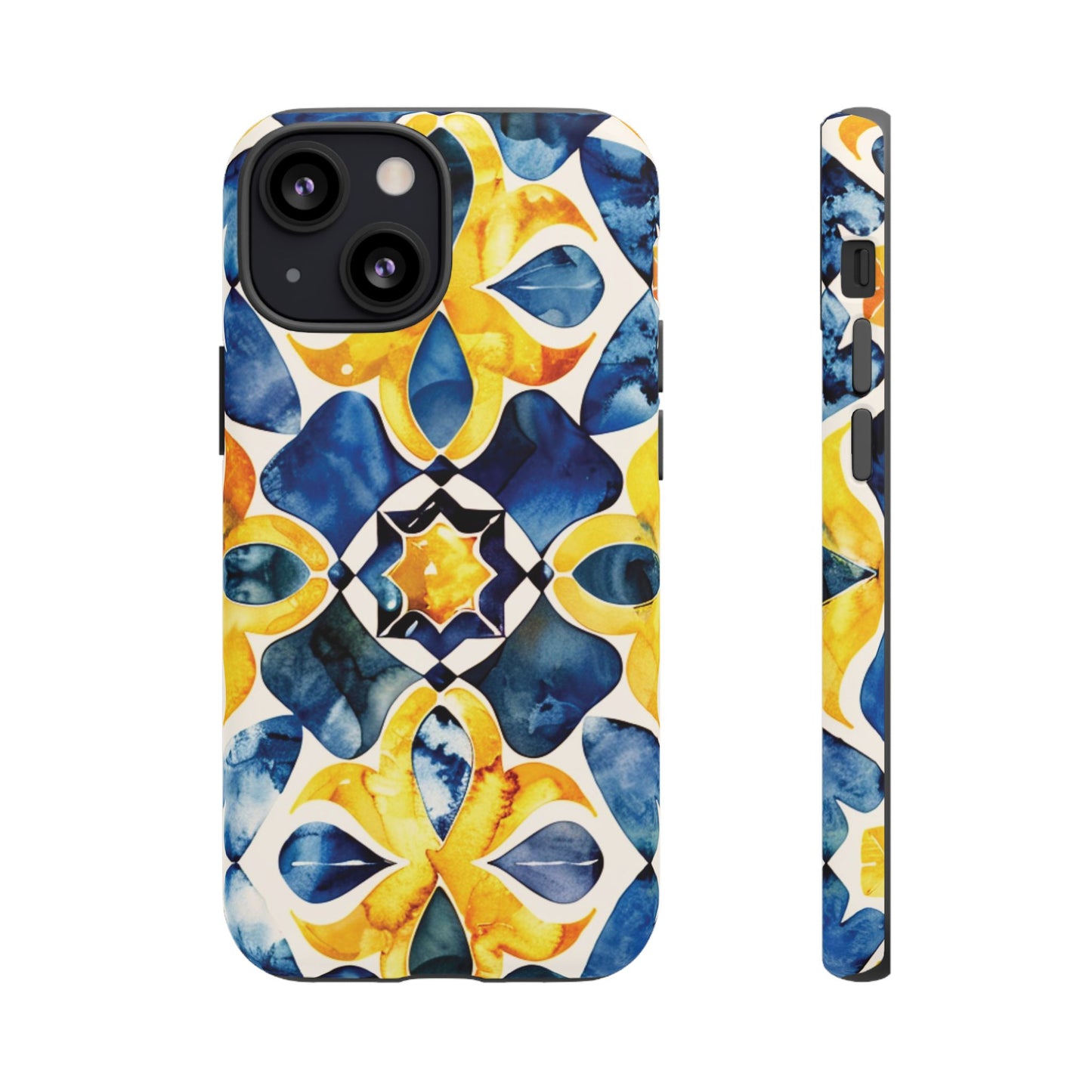 Kaleidoscope Art Phone Case - Bold Blue & Gold Geometric Design | Statement Maker Tough Case