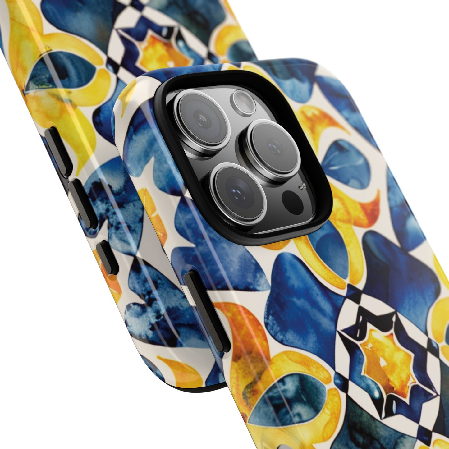 Kaleidoscope Art Phone Case - Bold Blue & Gold Geometric Design | Statement Maker Tough Case