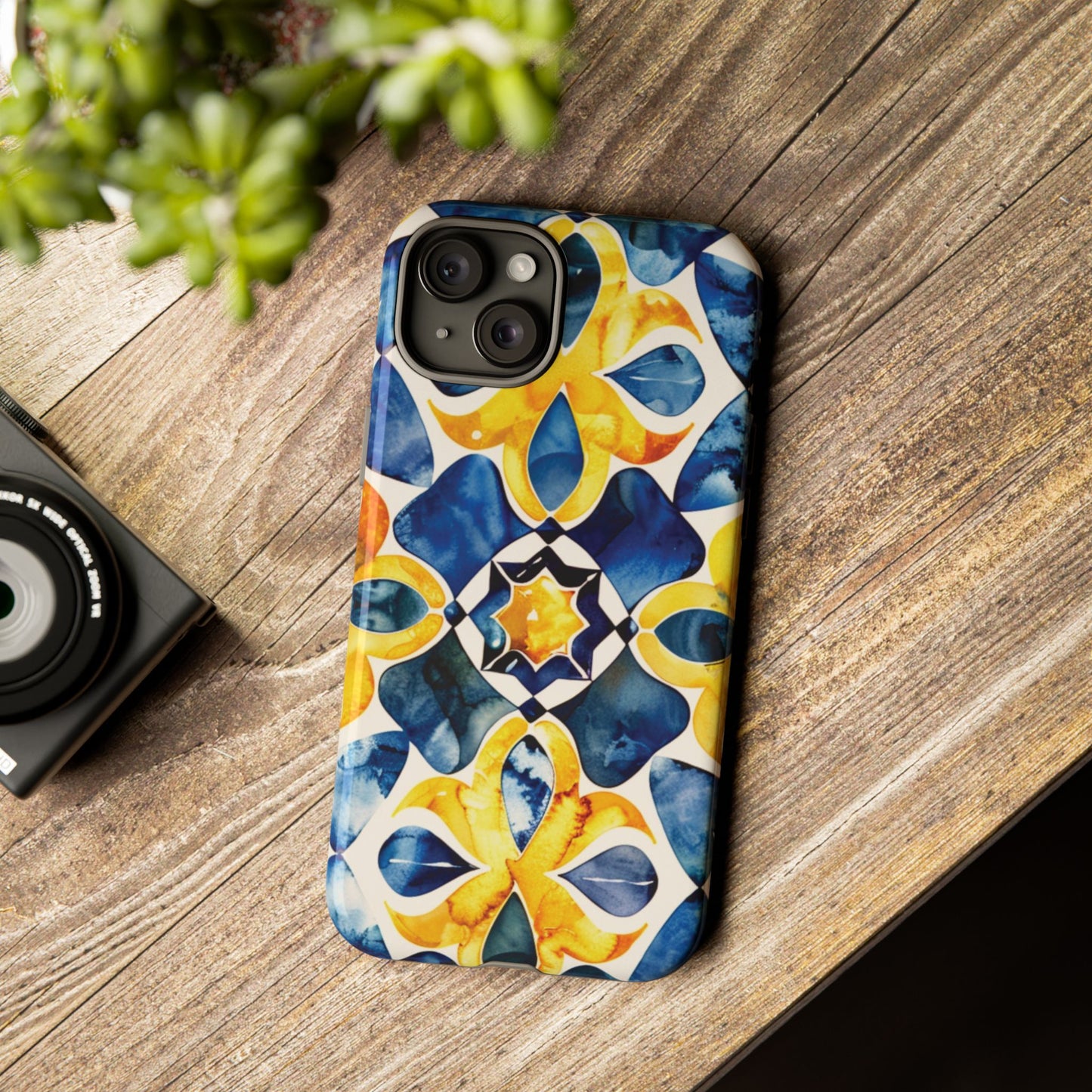 Kaleidoscope Art Phone Case - Bold Blue & Gold Geometric Design | Statement Maker Tough Case