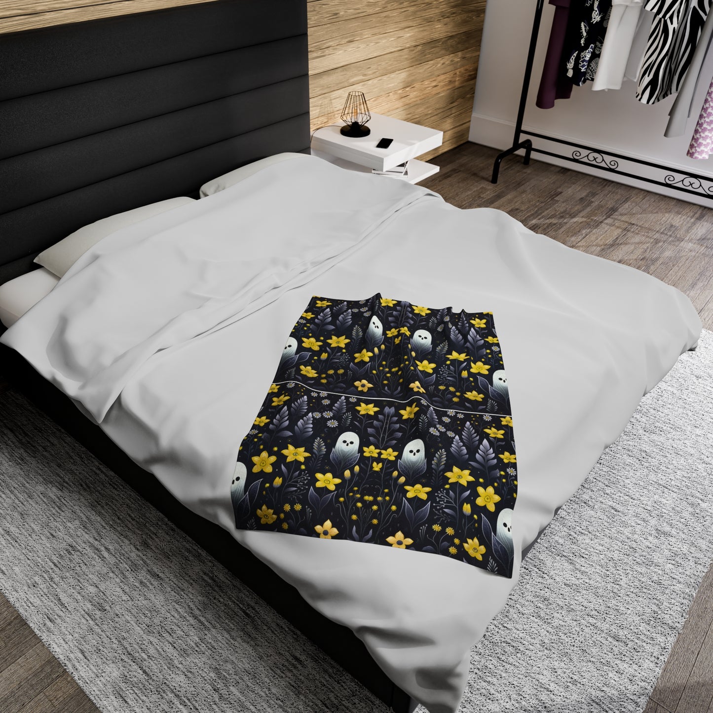 Yellow Floral Ghosts Velveteen Plush Blanket