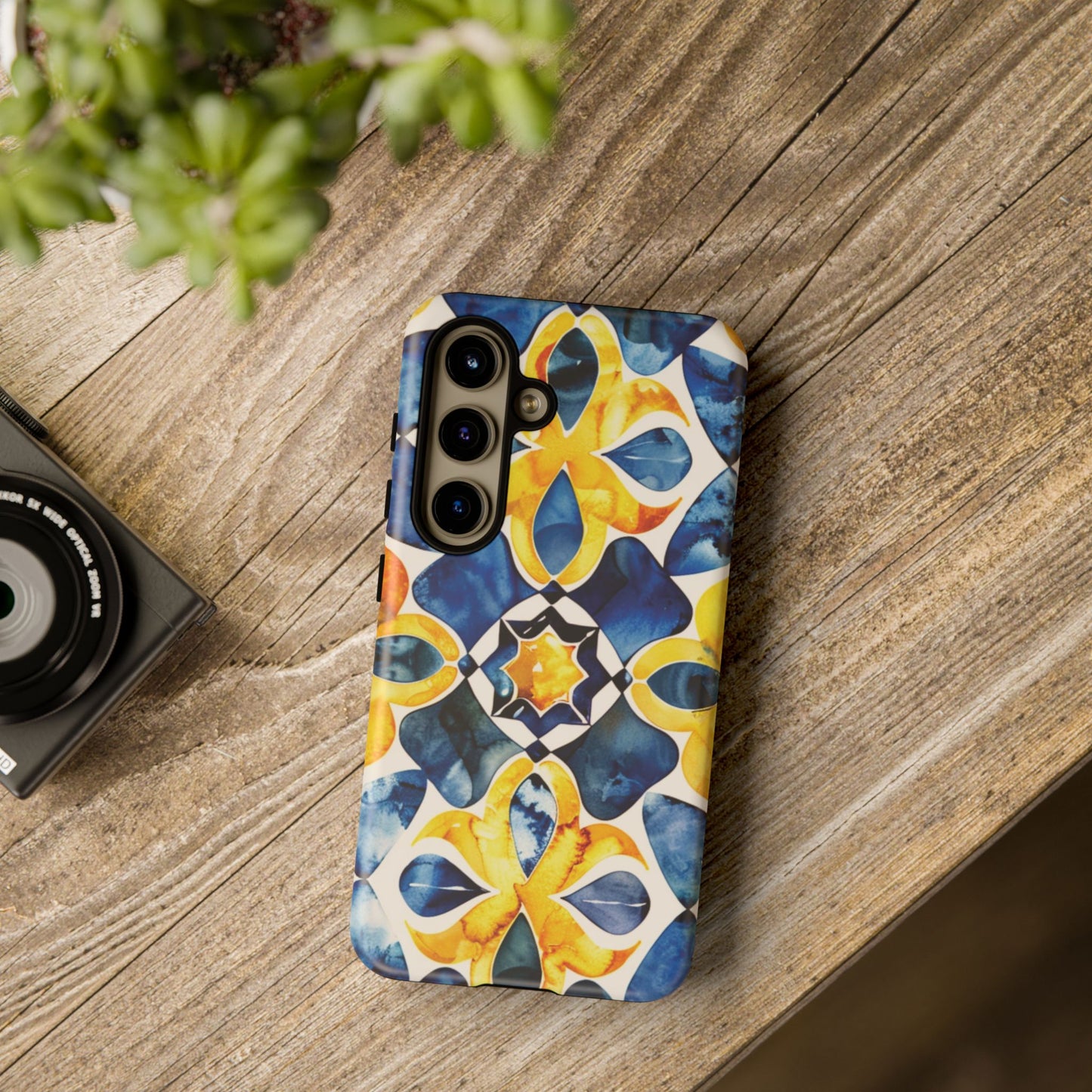 Kaleidoscope Art Phone Case - Bold Blue & Gold Geometric Design | Statement Maker Tough Case