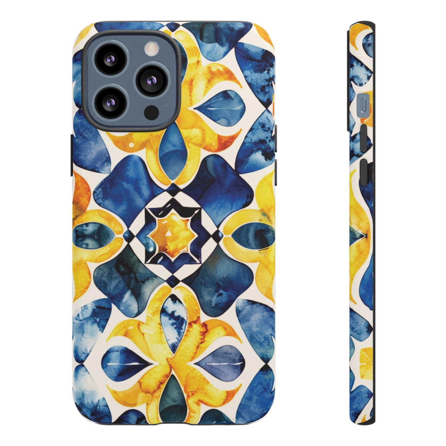 Kaleidoscope Art Phone Case - Bold Blue & Gold Geometric Design | Statement Maker Tough Case