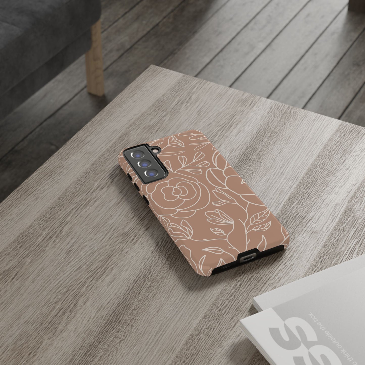Tan & White Boho Florals - Tough Phone Case