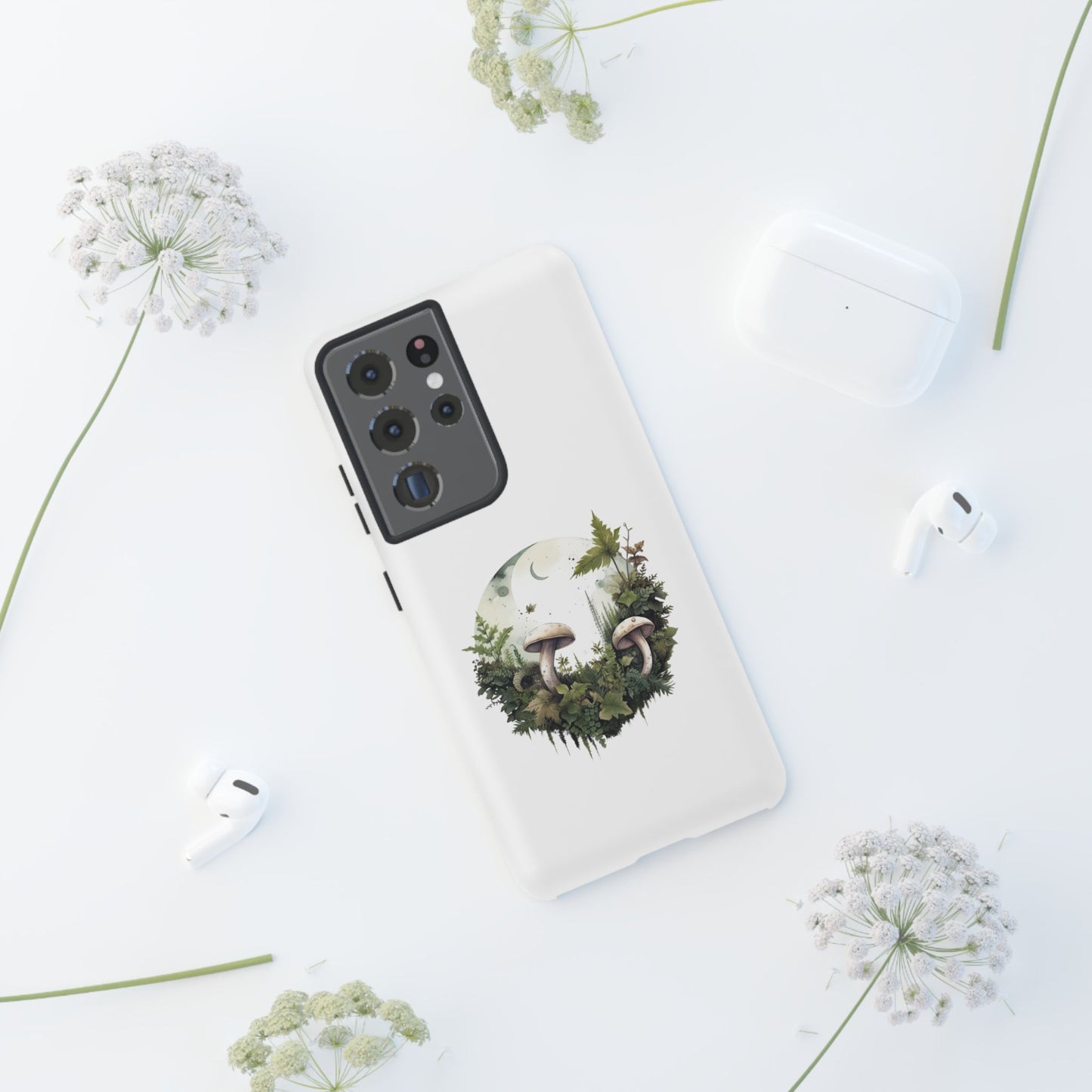 Moonlit Mushroom Tough Phone Case – Minimalist Forest Magic