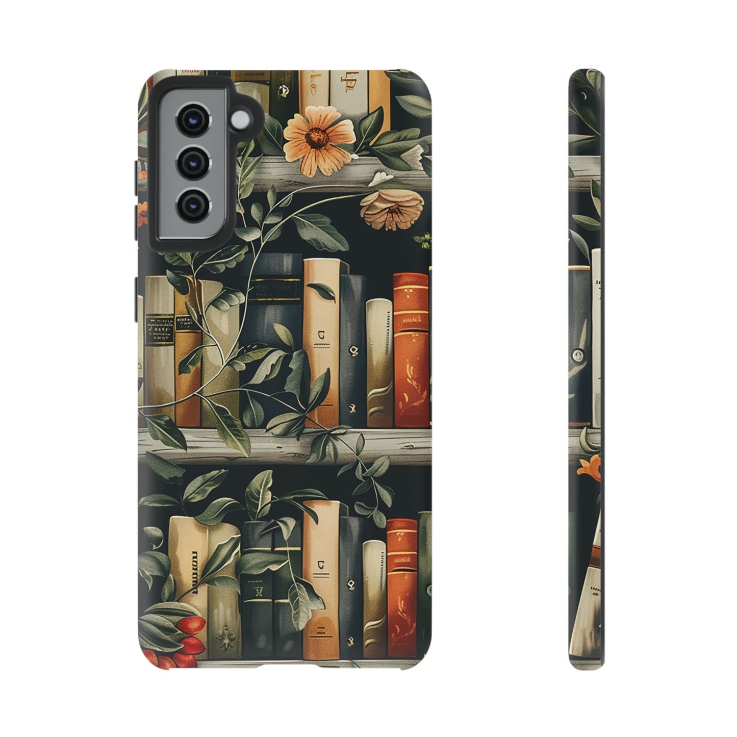 Cozy Bookshelf & Floral Tough Phone Case – Protective & Aesthetic for Book Lovers