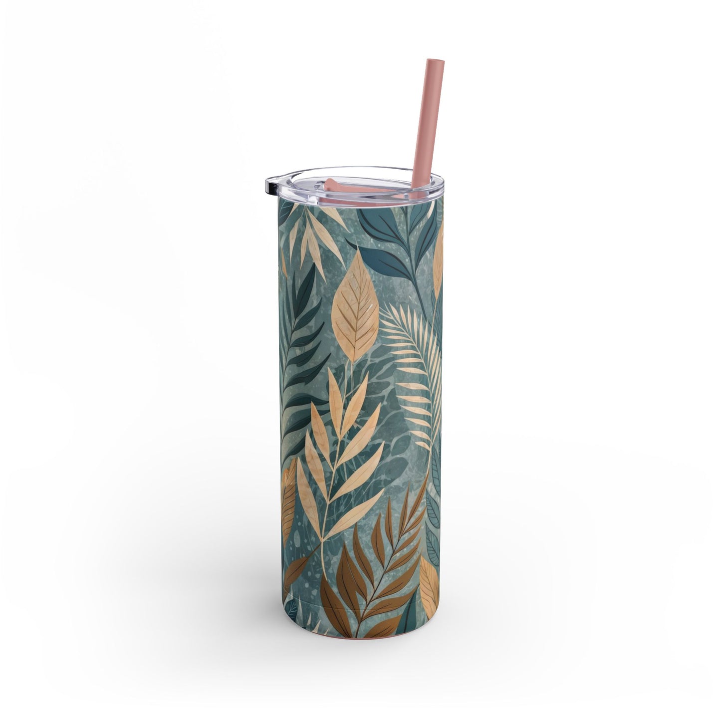 Boho Leaves Matte Skinny Tumbler – 20oz Insulated Drinkware with Plant-Lover Style