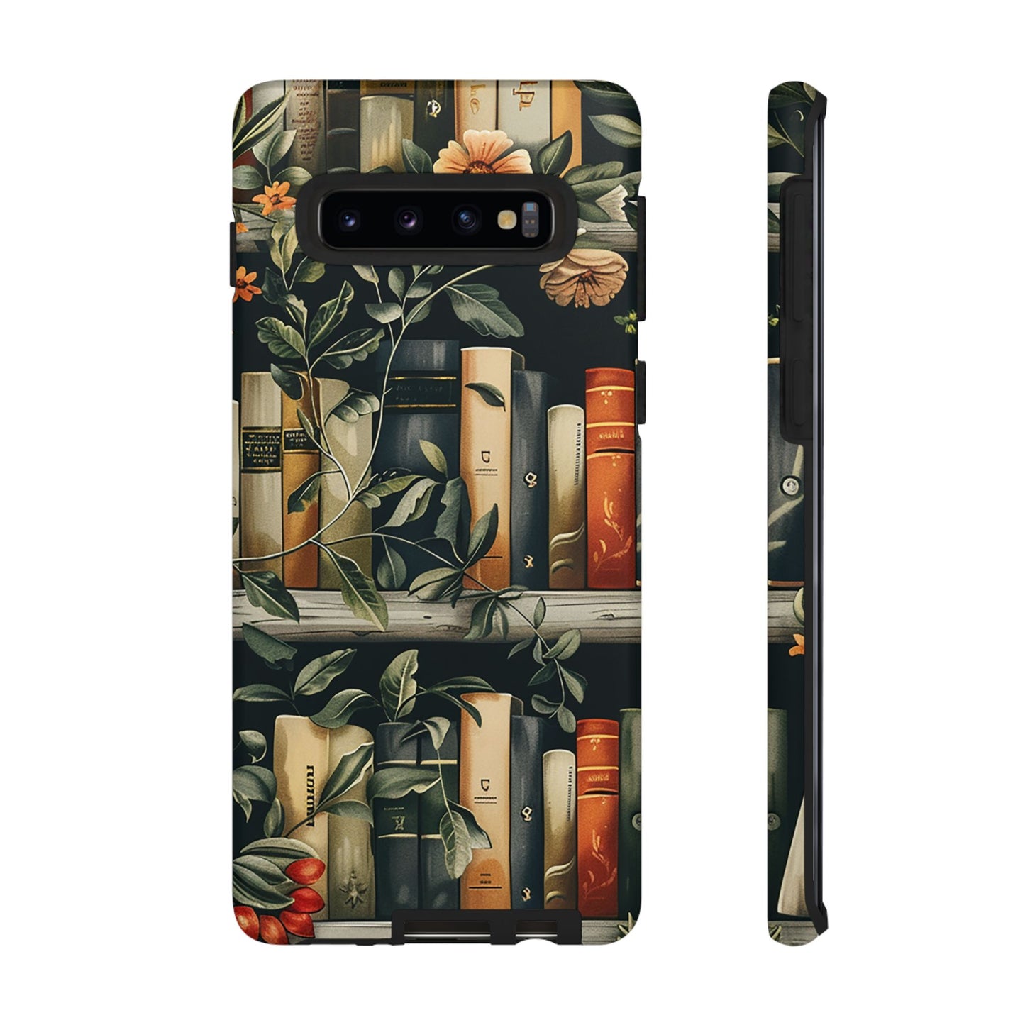 Cozy Bookshelf & Floral Tough Phone Case – Protective & Aesthetic for Book Lovers