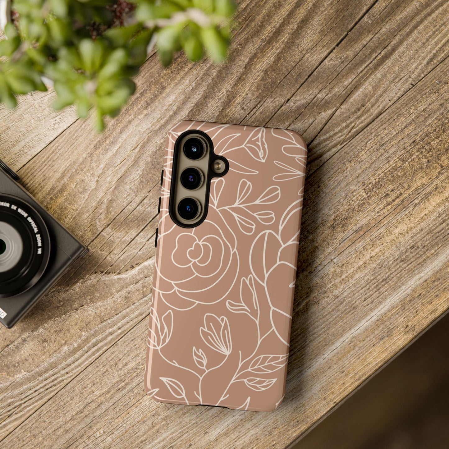 Tan & White Boho Florals - Tough Phone Case