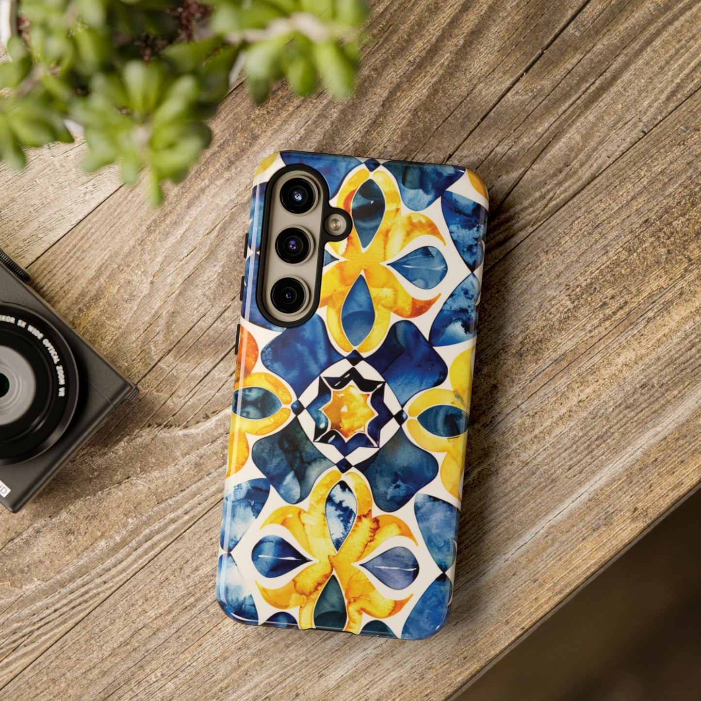 Kaleidoscope Art Phone Case - Bold Blue & Gold Geometric Design | Statement Maker Tough Case