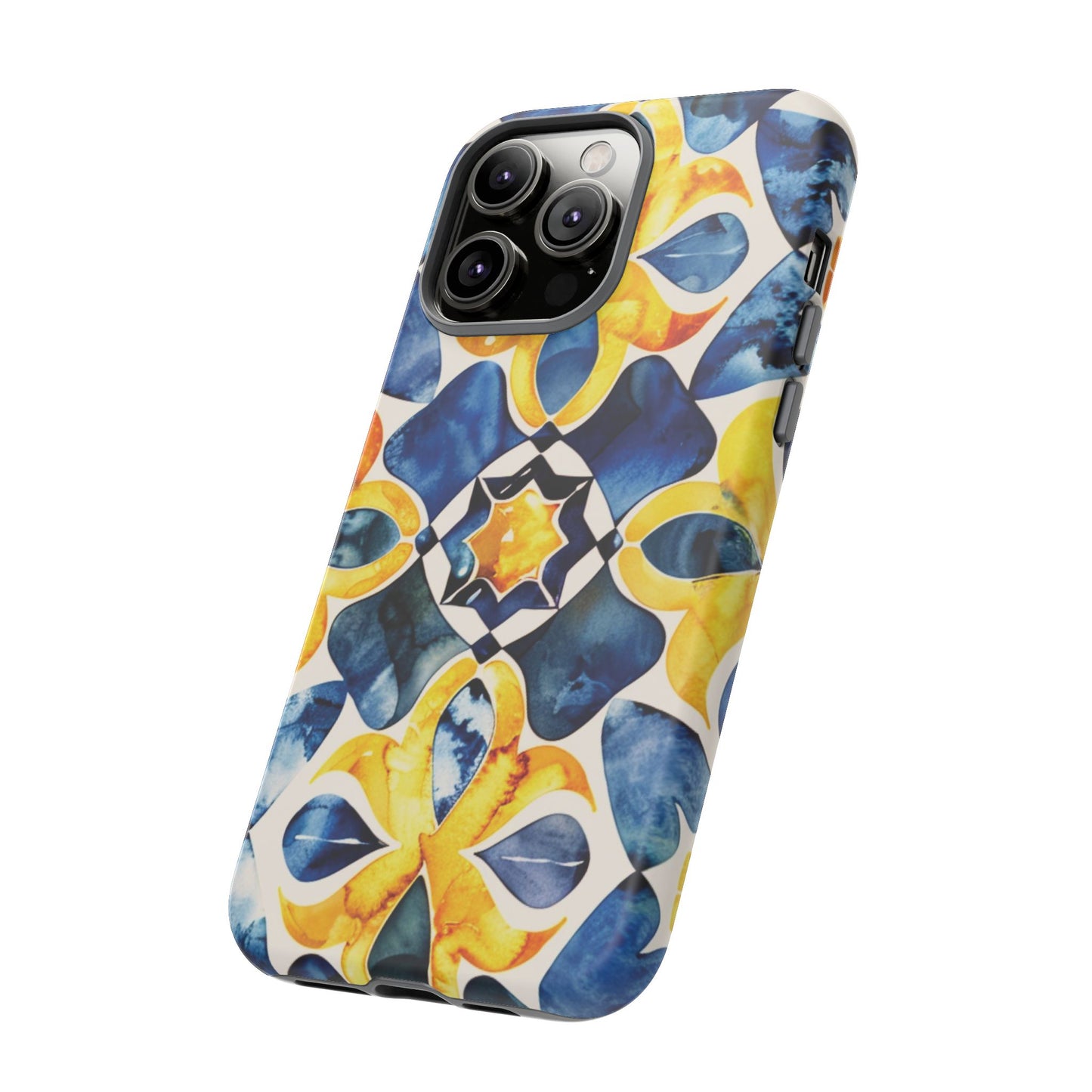 Kaleidoscope Art Phone Case - Bold Blue & Gold Geometric Design | Statement Maker Tough Case