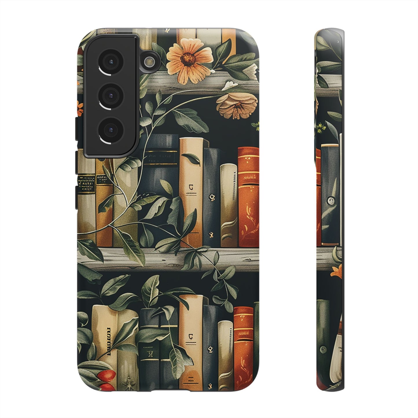 Cozy Bookshelf & Floral Tough Phone Case – Protective & Aesthetic for Book Lovers
