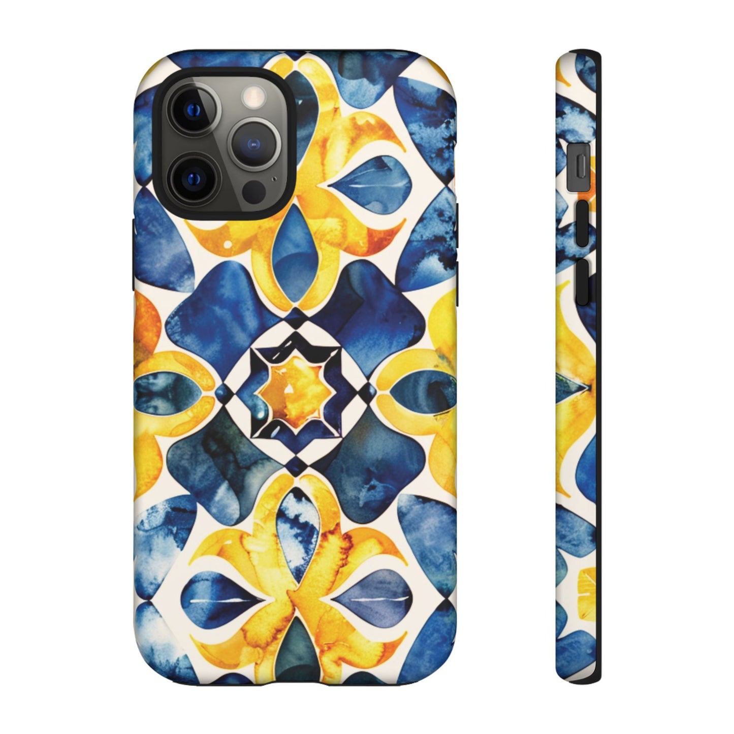 Kaleidoscope Art Phone Case - Bold Blue & Gold Geometric Design | Statement Maker Tough Case