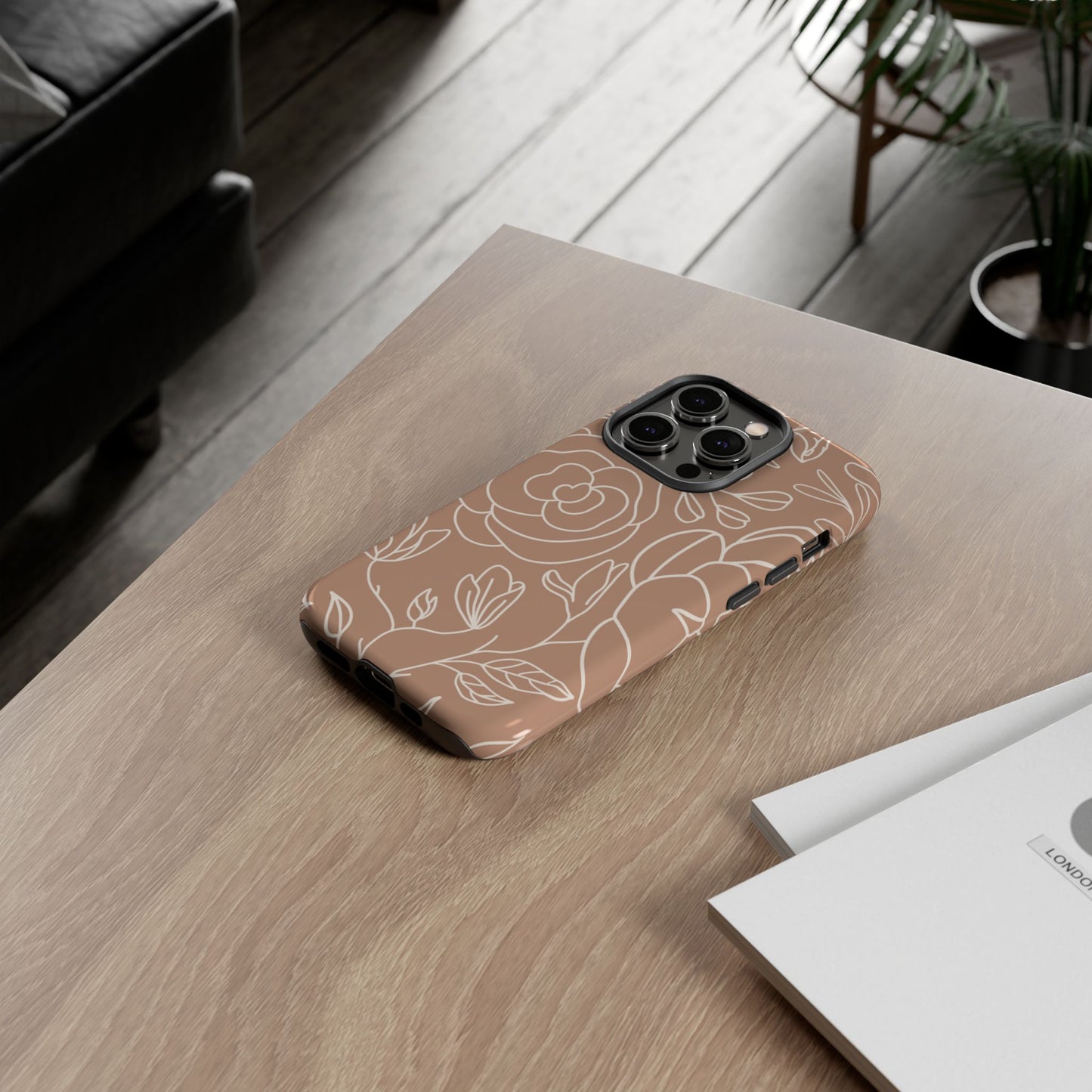 Tan & White Boho Florals - Tough Phone Case