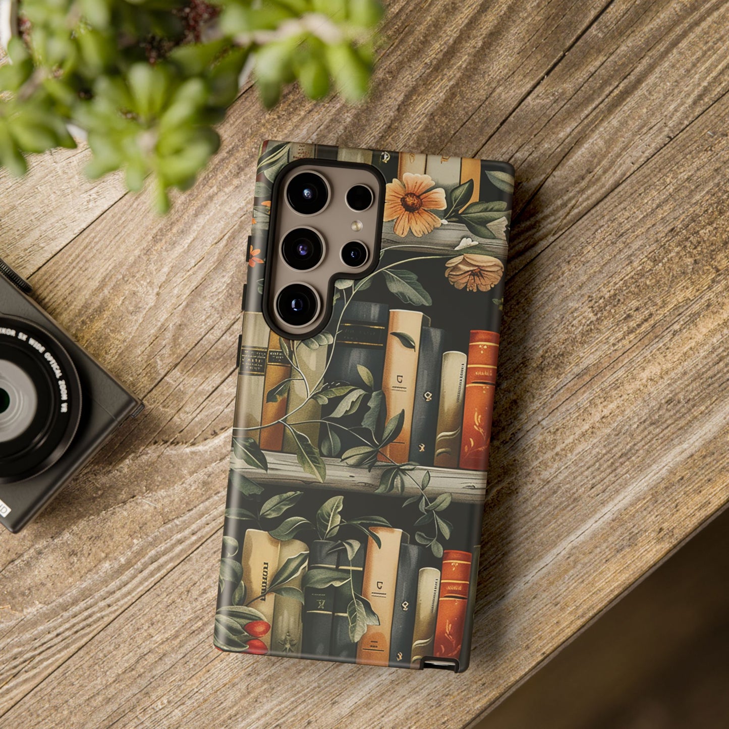 Cozy Bookshelf & Floral Tough Phone Case – Protective & Aesthetic for Book Lovers