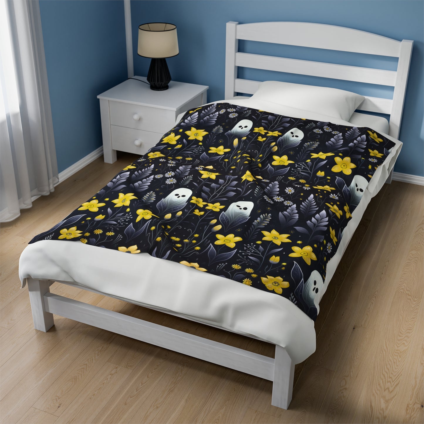Yellow Floral Ghosts Velveteen Plush Blanket