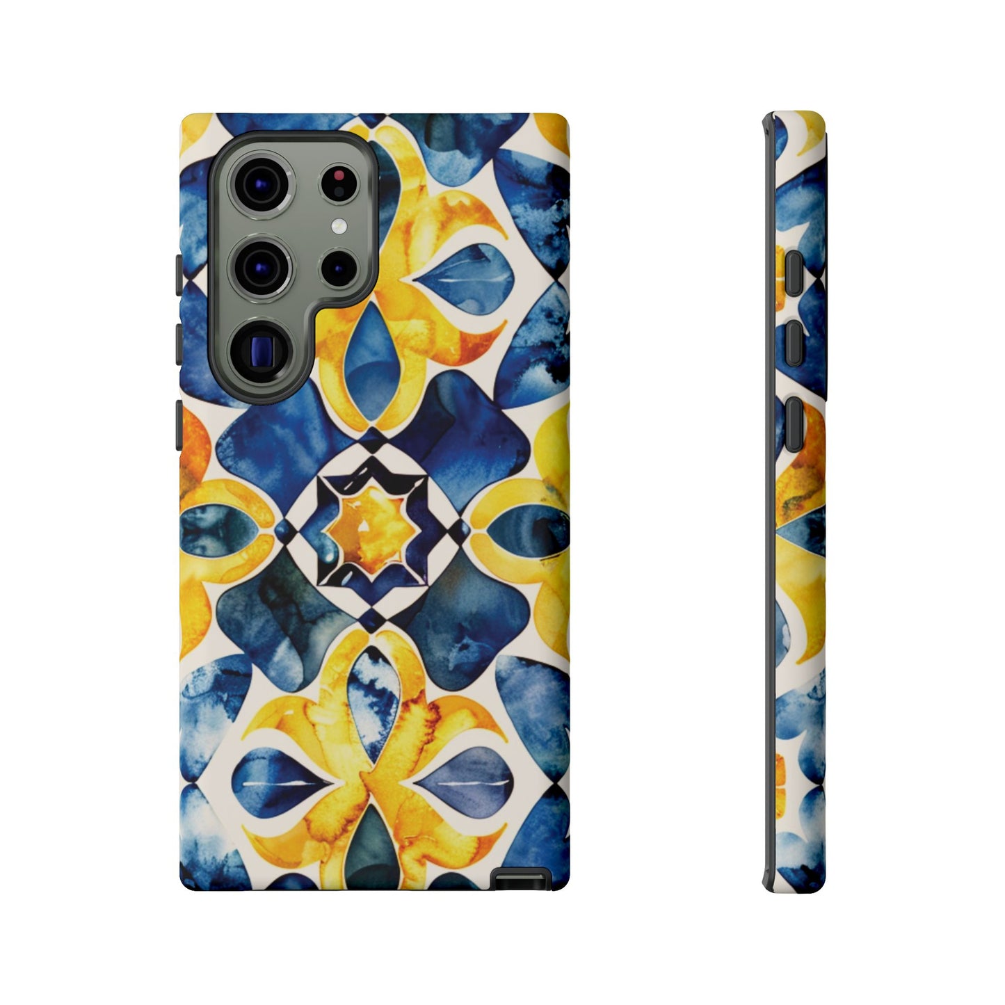 Kaleidoscope Art Phone Case - Bold Blue & Gold Geometric Design | Statement Maker Tough Case