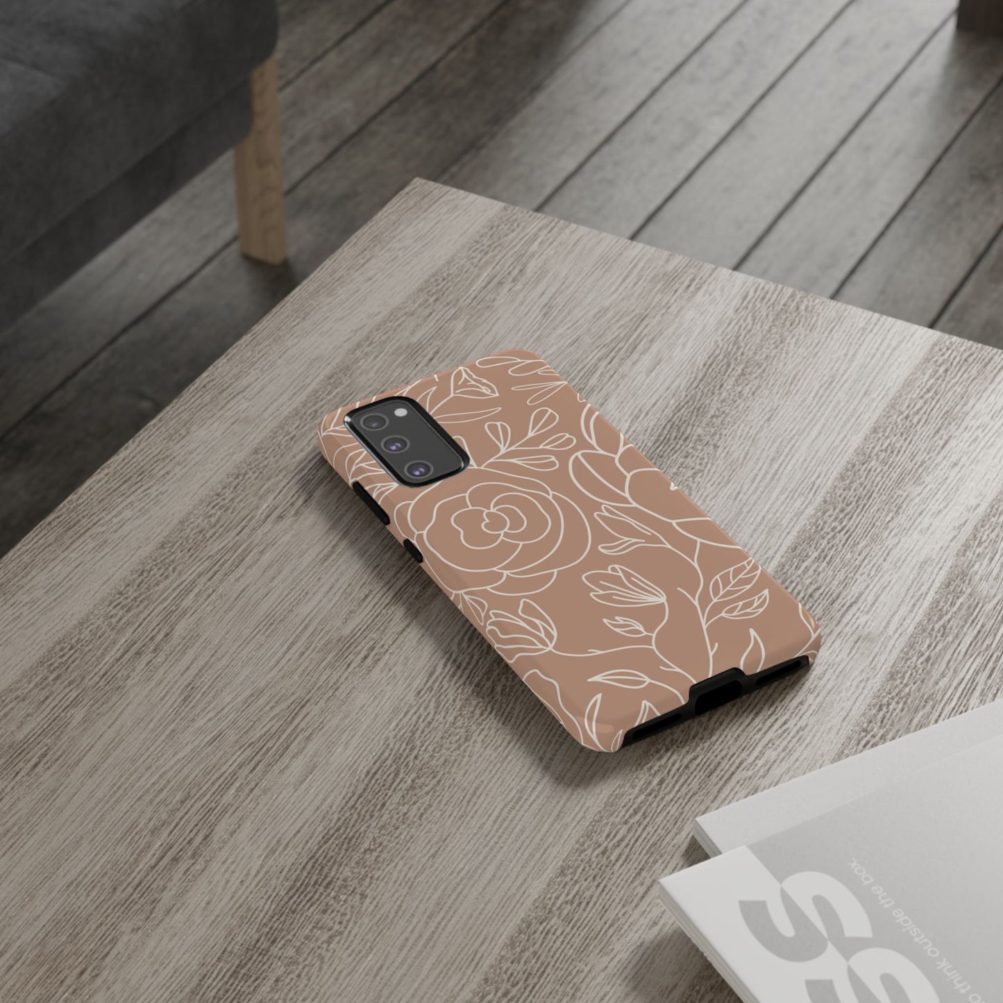 Tan & White Boho Florals - Tough Phone Case