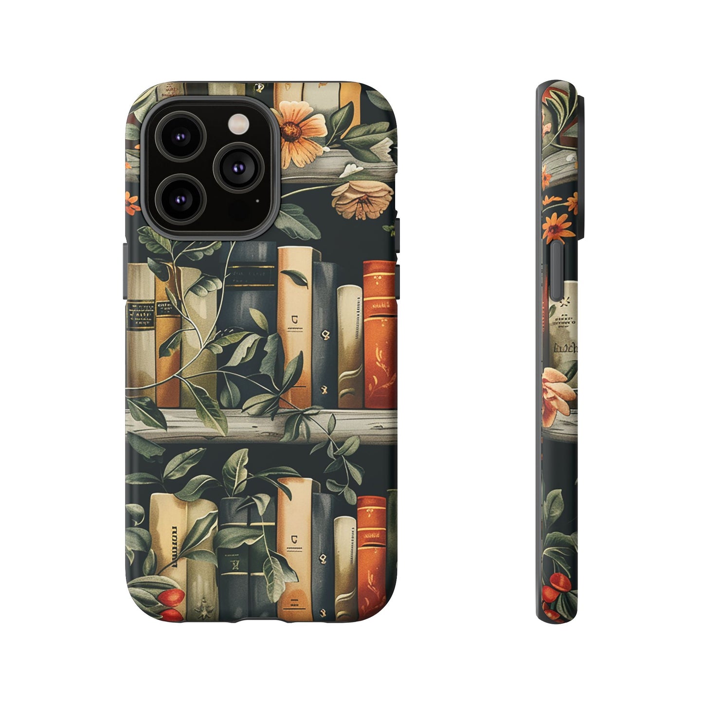 Cozy Bookshelf & Floral Tough Phone Case – Protective & Aesthetic for Book Lovers