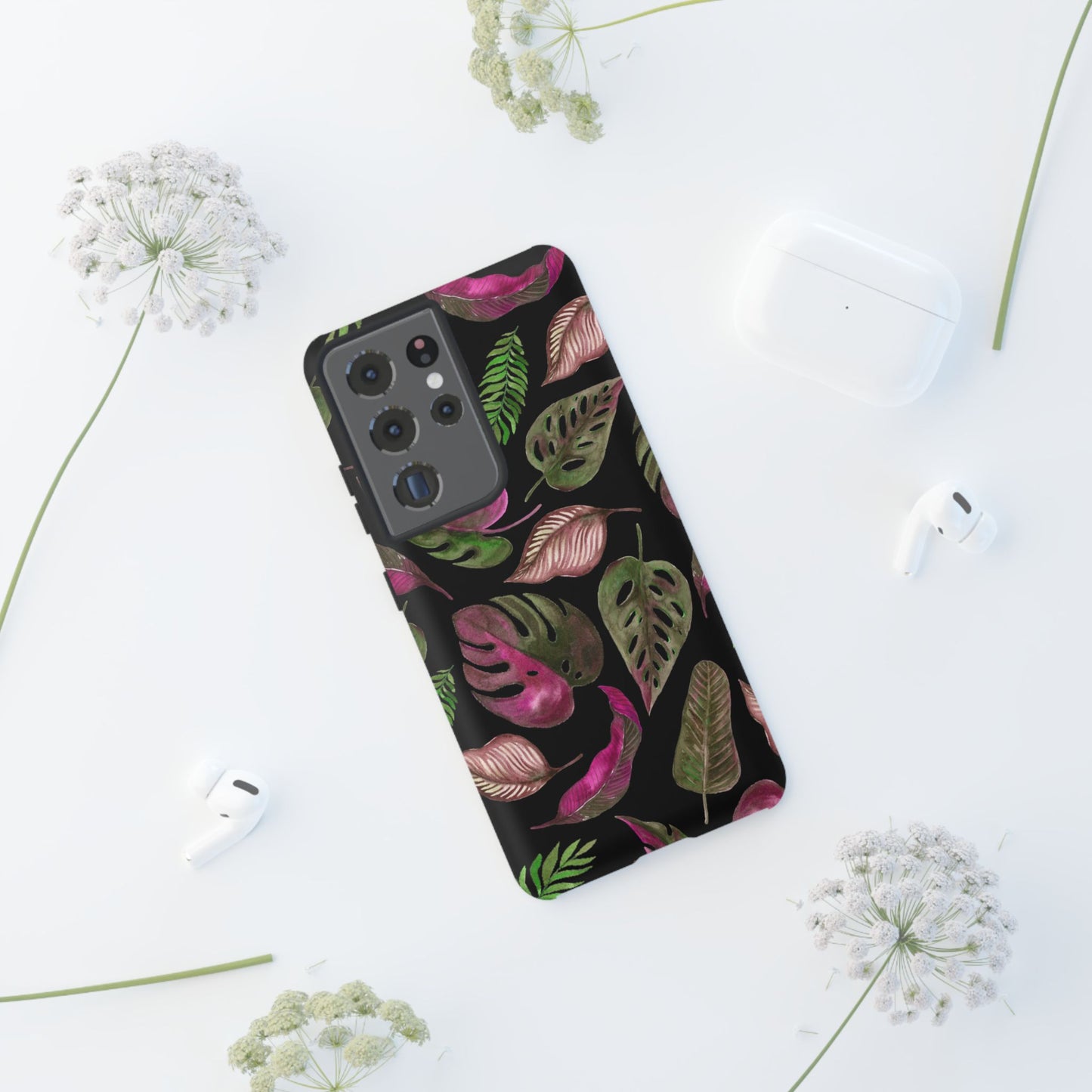 Pink & Black Tropical Leaves - Tough Case